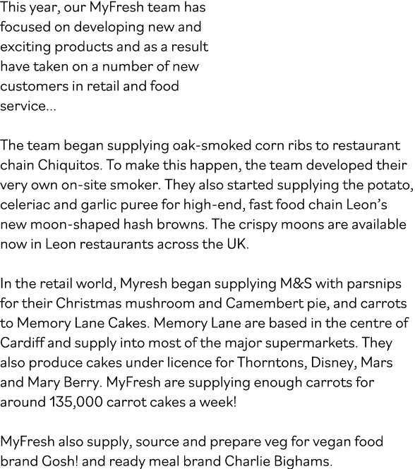 This year, our MyFresh team has focused on developing new and exciting products and as a result have taken on a numbe   